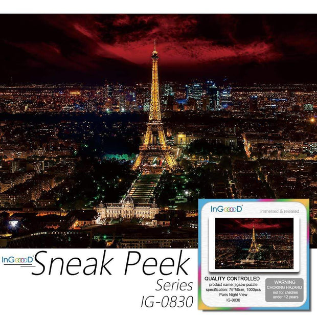 Ingooood- Jigsaw Puzzle 1000 Pieces- Sneak Peek Series-Paris Night View_IG-0830 Entertainment Toys for Adult Graduation or Birthday Gift Home Decor - Ingooood