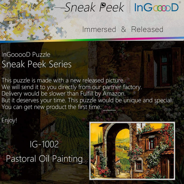 Ingooood-Jigsaw Puzzle 1000 Pieces-Sneak Peek Series-Pastoral Oil Painting_IG-1002 Entertainment Toys for Graduation or Birthday Gift Home Decor - Ingooood
