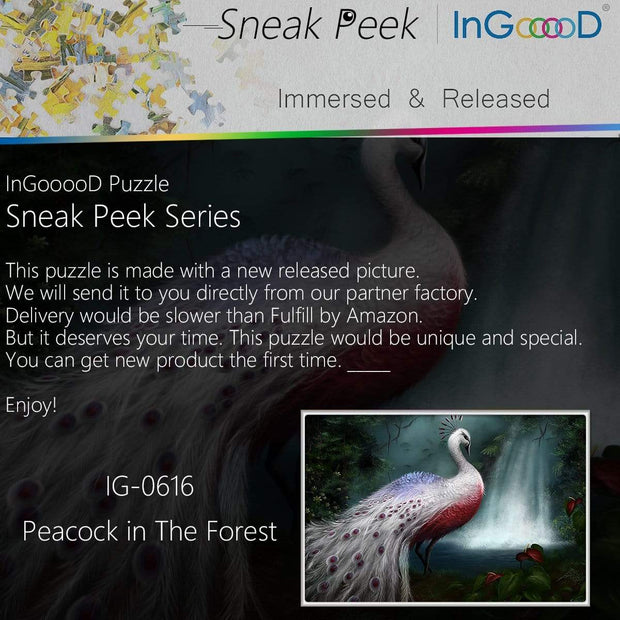 Ingooood- Jigsaw Puzzle 1000 Pieces- Sneak Peek Series- Peacock in The Forest_IG-0616 Entertainment Toys for Graduation or Birthday Gift Home Decor - Ingooood