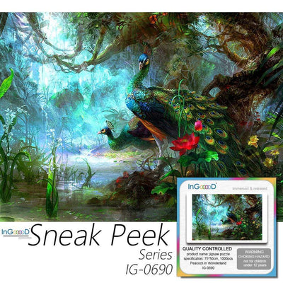 Ingooood-Jigsaw Puzzle 1000 Pieces-Sneak Peek Series-Peacock in Wonderland_IG-0690 Entertainment Toys for Adult Graduation or Birthday Gift Home Decor - Ingooood