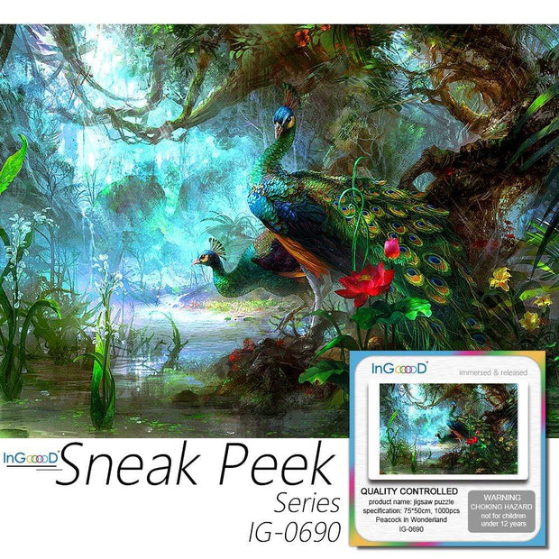 Ingooood-Jigsaw Puzzle 1000 Pieces-Sneak Peek Series-Peacock in Wonderland_IG-0690 Entertainment Toys for Adult Graduation or Birthday Gift Home Decor - Ingooood