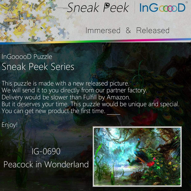Ingooood-Jigsaw Puzzle 1000 Pieces-Sneak Peek Series-Peacock in Wonderland_IG-0690 Entertainment Toys for Adult Graduation or Birthday Gift Home Decor - Ingooood