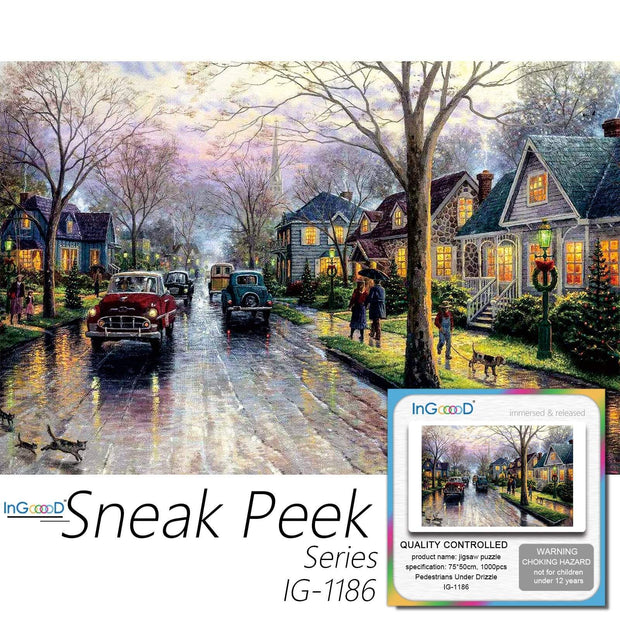 Ingooood-Jigsaw Puzzle 1000 Pieces-Sneak Peek Series- Pedestrians Under Drizzle_IG-1186 Entertainment Toys for Graduation or Birthday Gift Home Decor - Ingooood