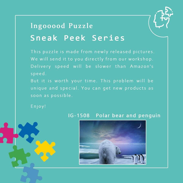 Ingooood-Jigsaw Puzzle 1000 Pieces-Sneak Peek Series-Polar bear and penguin_IG-1508 Entertainment Toys for Adult Graduation or Birthday Gift Home Decor - Ingooood