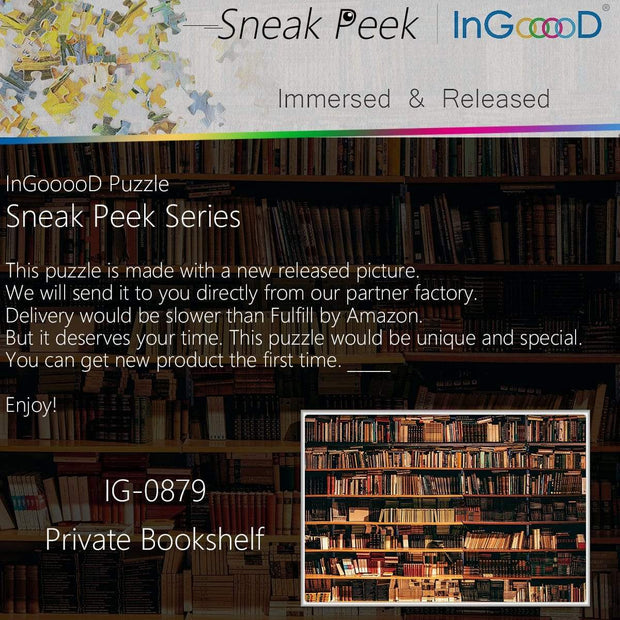 Ingooood- Jigsaw Puzzle 1000 Pieces- Sneak Peek Series-Private Bookshelf_IG-0879 Entertainment Toys for Graduation or Birthday Gift Home Decor - Ingooood