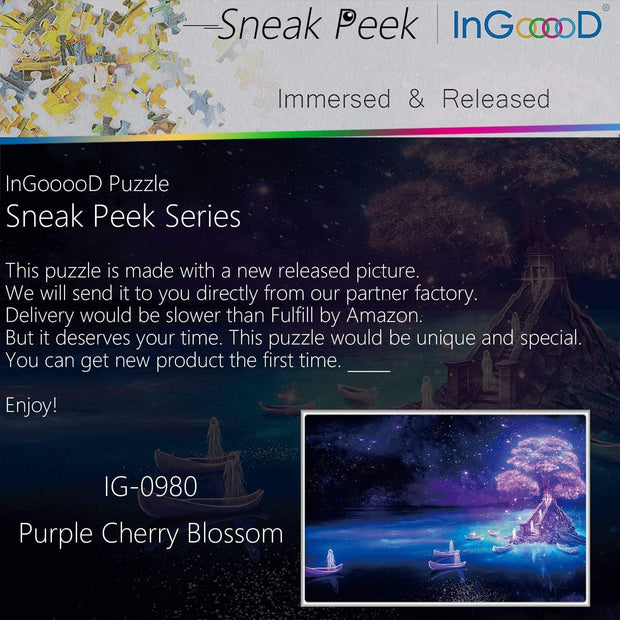 Ingooood-Jigsaw Puzzle 1000 Pieces-Sneak Peek Series- Purple Cherry Blossom_IG-0980 Entertainment Toys for Graduation or Birthday Gift Home Decor - Ingooood