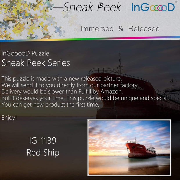 Ingooood-Jigsaw Puzzle 1000 Pieces-Sneak Peek Series- Red Ship_IG-1139 Entertainment Toys for Adult Special Graduation or Birthday Gift Home Decor - Ingooood