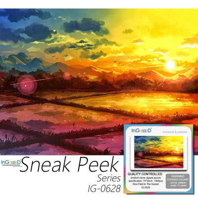 Ingooood- Jigsaw Puzzle 1000 Pieces- Sneak Peek Series- Rice Field in The Sunset_IG-0628 Entertainment Toys for Graduation or Birthday Gift Home Decor - Ingooood