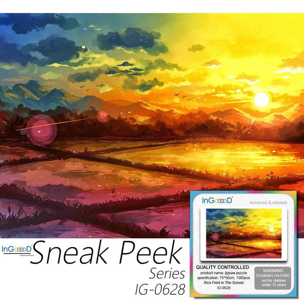 Ingooood- Jigsaw Puzzle 1000 Pieces- Sneak Peek Series- Rice Field in The Sunset_IG-0628 Entertainment Toys for Graduation or Birthday Gift Home Decor - Ingooood