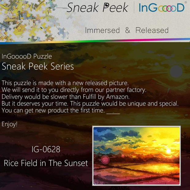 Ingooood- Jigsaw Puzzle 1000 Pieces- Sneak Peek Series- Rice Field in The Sunset_IG-0628 Entertainment Toys for Graduation or Birthday Gift Home Decor - Ingooood