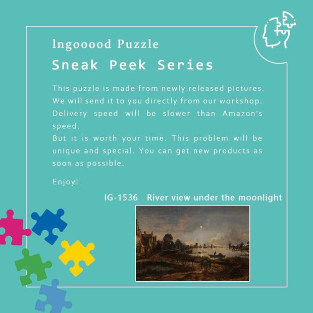 Ingooood-Jigsaw Puzzle 1000 Pieces-Sneak Peek Series-River view under the moonlight_IG-1536 Entertainment Toys for Adult Graduation or Birthday Gift Home Decor - Ingooood