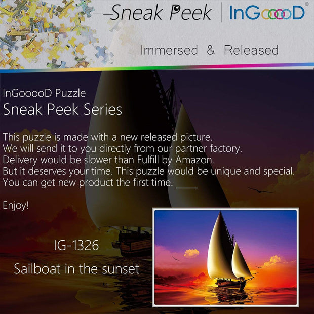 Ingooood-Jigsaw Puzzle 1000 Pieces-Sneak Peek Series-Sailboat in The Sunset_IG-1326 Entertainment Toys for Adult Special Graduation or Birthday Gift Home Decor - Ingooood