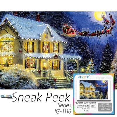 Ingooood-Jigsaw Puzzle 1000 Pieces-Sneak Peek Series-Santa's Home_IG-1116 Entertainment Toys for Adult Special Graduation or Birthday Gift Home Decor - Ingooood
