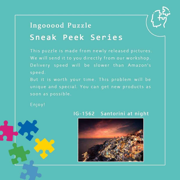 Ingooood-Jigsaw Puzzle 1000 Pieces-Sneak Peek Series-Santorini at night_IG-1562 Entertainment Toys for Adult Graduation or Birthday Gift Home Decor - Ingooood_US