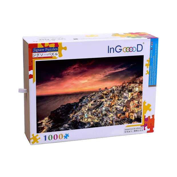 Ingooood-Jigsaw Puzzle 1000 Pieces-Sneak Peek Series-Santorini at night_IG-1562 Entertainment Toys for Adult Graduation or Birthday Gift Home Decor - Ingooood_US