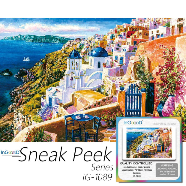 Ingooood-Jigsaw Puzzle 1000 Pieces-Sneak Peek Series- Santorini_IG-1089 Entertainment Toys for Adult Special Graduation or Birthday Gift Home Decor - Ingooood