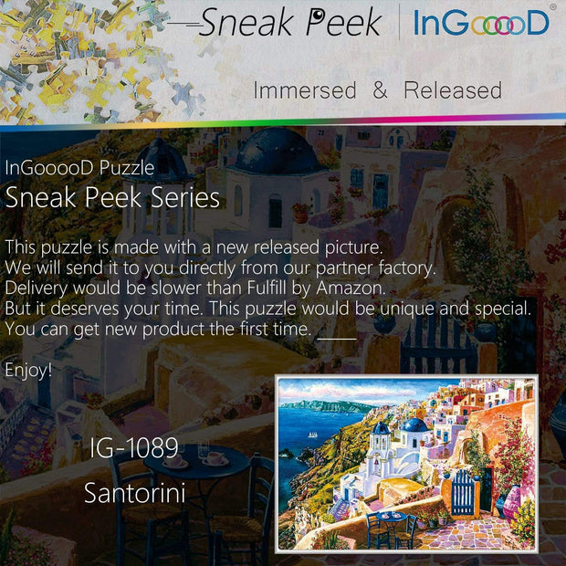 Ingooood-Jigsaw Puzzle 1000 Pieces-Sneak Peek Series- Santorini_IG-1089 Entertainment Toys for Adult Special Graduation or Birthday Gift Home Decor - Ingooood