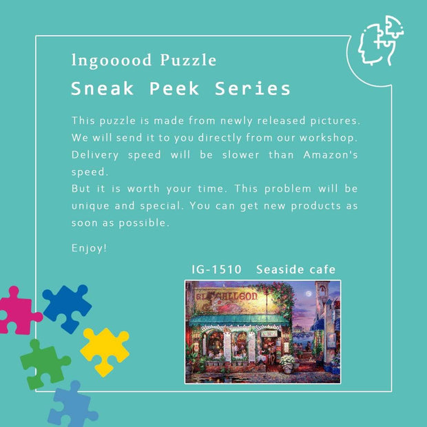 Ingooood-Jigsaw Puzzle 1000 Pieces-Sneak Peek Series-Seaside cafe_IG-1510 Entertainment Toys for Adult Graduation or Birthday Gift Home Decor - Ingooood