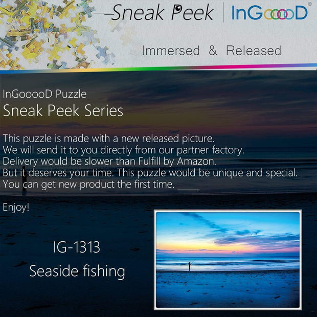 Ingooood-Jigsaw Puzzle 1000 Pieces-Sneak Peek Series-Seaside Fishing_IG-1313 Entertainment Toys for Adult Special Graduation or Birthday Gift Home Decor - Ingooood
