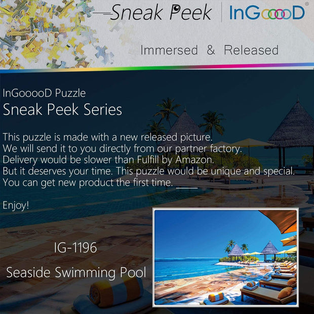 Ingooood-Jigsaw Puzzle 1000 Pieces-Sneak Peek Series-Seaside Swimming Pool_IG-1196 Entertainment Toys for Adult Special Graduation or Birthday Gift Home Decor - Ingooood