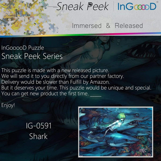 Ingooood- Jigsaw Puzzle 1000 Pieces- Sneak Peek Series- Shark_IG-0591 Entertainment Toys for Adult Special Graduation or Birthday Gift Home Decor - Ingooood