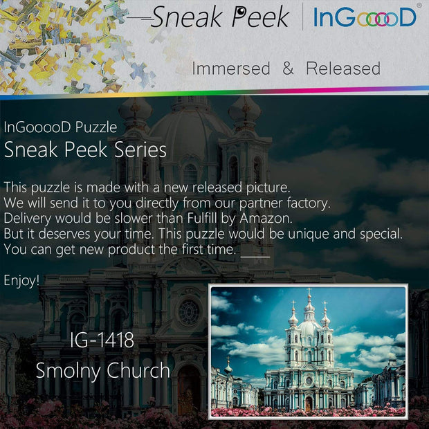 Ingooood-Jigsaw Puzzle 1000 Pieces-Sneak Peek Series-Smolny Church_IG-1418 Entertainment Toys for Adult Special Graduation or Birthday Gift Home Decor - Ingooood