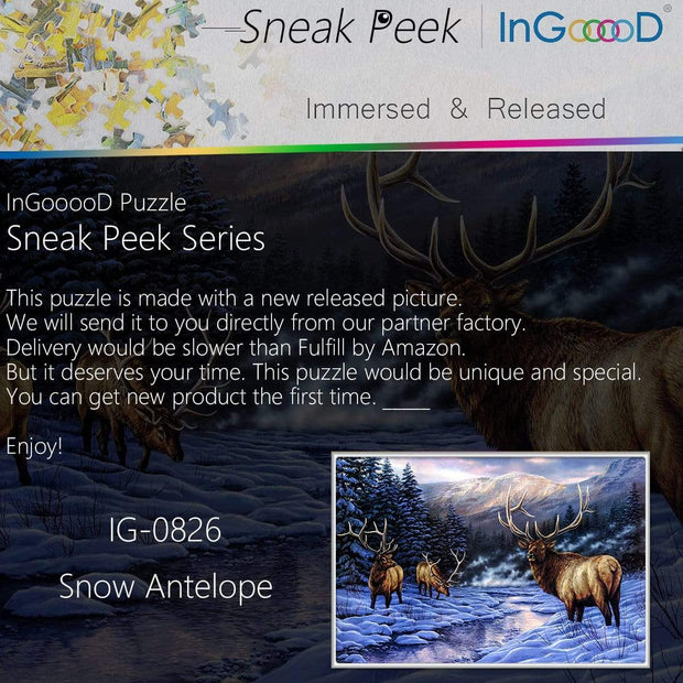 Ingooood-Jigsaw Puzzle 1000 Pieces-Sneak Peek Series-Snow Antelope_IG-0826 Entertainment Toys for Adult Special Graduation or Birthday Gift Home Decor - Ingooood