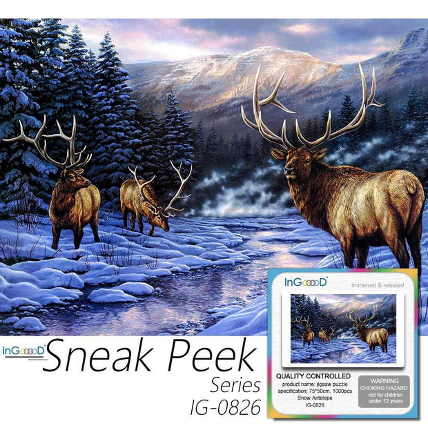 Ingooood-Jigsaw Puzzle 1000 Pieces-Sneak Peek Series-Snow Antelope_IG-0826 Entertainment Toys for Adult Special Graduation or Birthday Gift Home Decor - Ingooood