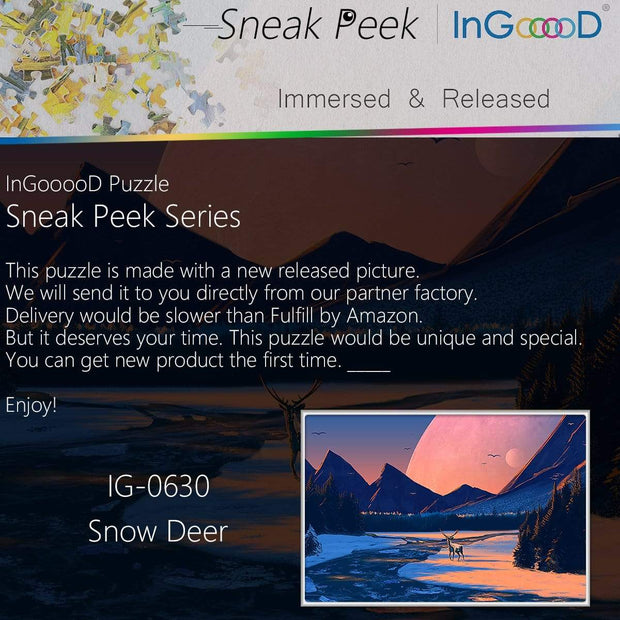 Ingooood- Jigsaw Puzzle 1000 Pieces- Sneak Peek Series-Snow Deer_IG-0630 Entertainment Toys for Adult Special Graduation or Birthday Gift Home Decor - Ingooood