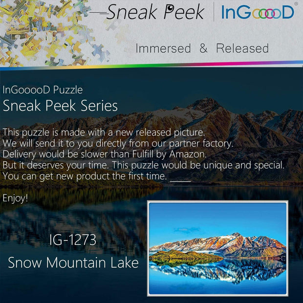 Ingooood-Jigsaw Puzzle 1000 Pieces-Sneak Peek Series- Snow Mountain Lake_IG-1273 Entertainment Toys for Adult Special Graduation or Birthday Gift Home Decor - Ingooood