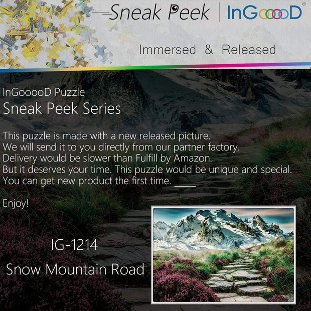 Ingooood-Jigsaw Puzzle 1000 Pieces-Sneak Peek Series- Snow Mountain Road_IG-1214 Entertainment Toys for Adult Graduation or Birthday Gift Home Decor - Ingooood