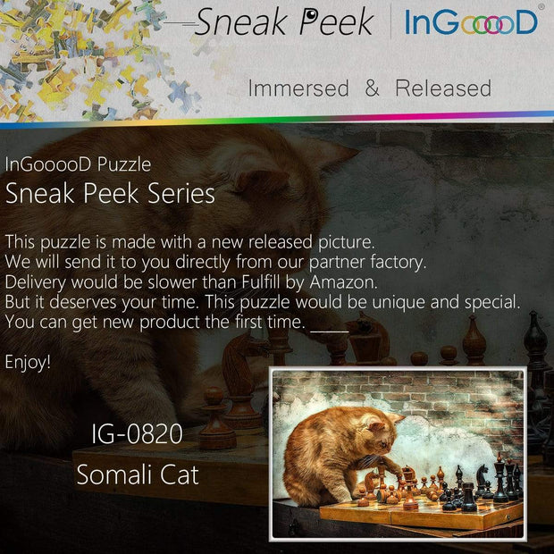 Ingooood- Jigsaw Puzzle 1000 Pieces- Sneak Peek Series-Somali Cat_IG-0820 Entertainment Toys for Adult Special Graduation or Birthday Gift Home Decor - Ingooood