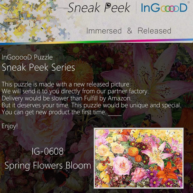 Ingooood- Jigsaw Puzzle 1000 Pieces- Sneak Peek Series- Spring Flowers Bloom_IG-0608 Entertainment Toys for Graduation or Birthday Gift Home Decor - Ingooood