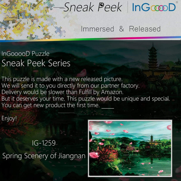 Ingooood-Jigsaw Puzzle 1000 Pieces-Sneak Peek Series-Spring Scenery of Jiangnan_IG-1259 Entertainment Toys for Adult Special Graduation or Birthday Gift Home Decor - Ingooood