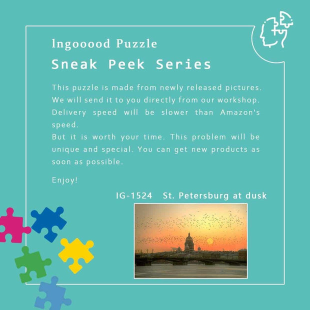 Ingooood-Jigsaw Puzzle 1000 Pieces-Sneak Peek Series-St. Petersburg at dusk_IG-1524 Entertainment Toys for Adult Graduation or Birthday Gift Home Decor - Ingooood