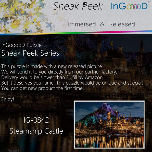 Ingooood- Jigsaw Puzzle 1000 Pieces- Sneak Peek Series-Steamship Castle_IG-0842 Entertainment Toys for Adult Graduation or Birthday Gift Home Decor - Ingooood