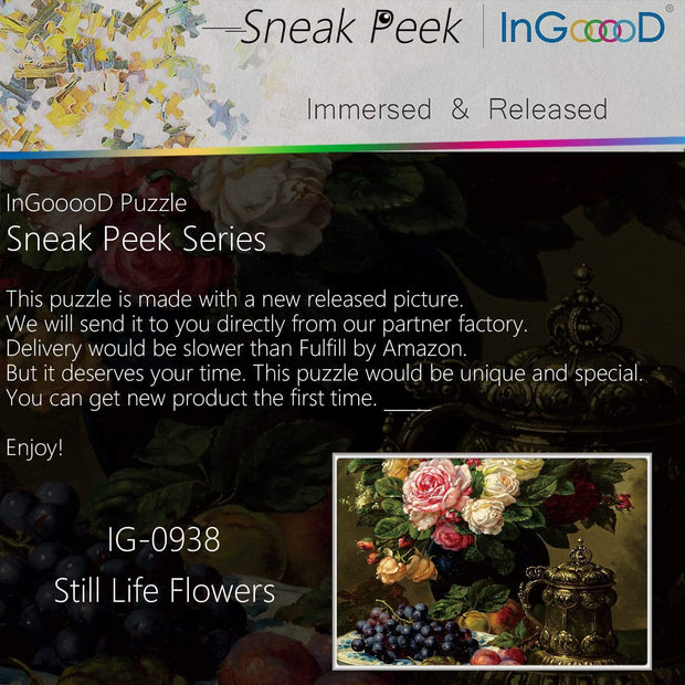 Ingooood-Jigsaw Puzzle 1000 Pieces-Sneak Peek Series-Still Life Flowers_IG-0938 Entertainment Toys for Graduation or Birthday Gift Home Decor - Ingooood