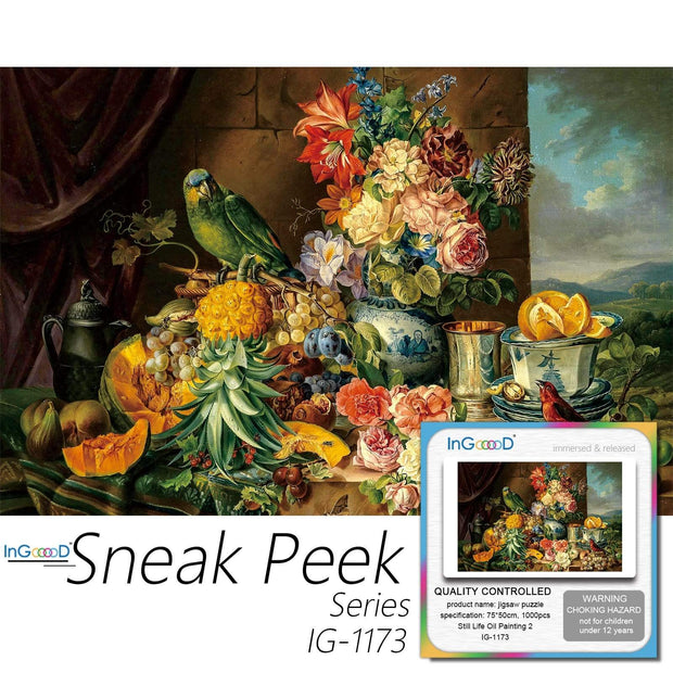 Ingooood-Jigsaw Puzzle 1000 Pieces-Sneak Peek Series- Still Life Oil Painting 2_IG-1173 Entertainment Toys for Graduation or Birthday Gift Home Decor - Ingooood