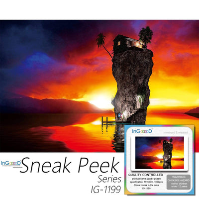 Ingooood-Jigsaw Puzzle 1000 Pieces-Sneak Peek Series-Stone House in The Lake_IG-1199 Entertainment Toys for Adult Special Graduation or Birthday Gift Home Decor - Ingooood