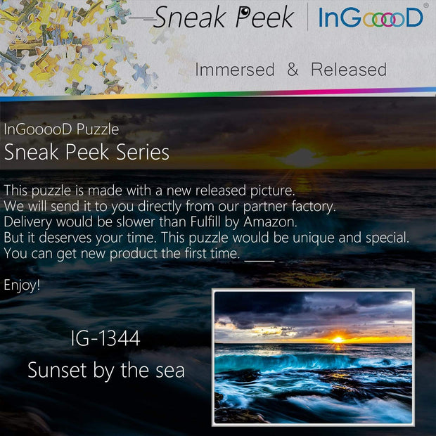Ingooood-Jigsaw Puzzle 1000 Pieces-Sneak Peek Series-Sunset by The sea_IG-1344 Entertainment Toys for Adult Special Graduation or Birthday Gift Home Decor - Ingooood