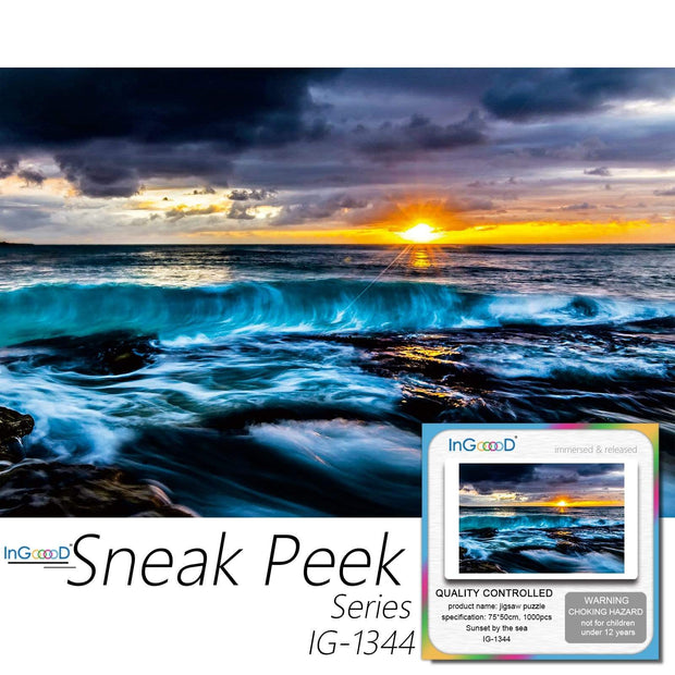 Ingooood-Jigsaw Puzzle 1000 Pieces-Sneak Peek Series-Sunset by The sea_IG-1344 Entertainment Toys for Adult Special Graduation or Birthday Gift Home Decor - Ingooood