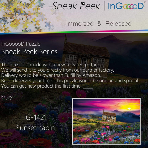 Ingooood-Jigsaw Puzzle 1000 Pieces-Sneak Peek Series-Sunset Cabin_IG-1421 Entertainment Toys for Adult Special Graduation or Birthday Gift Home Decor - Ingooood