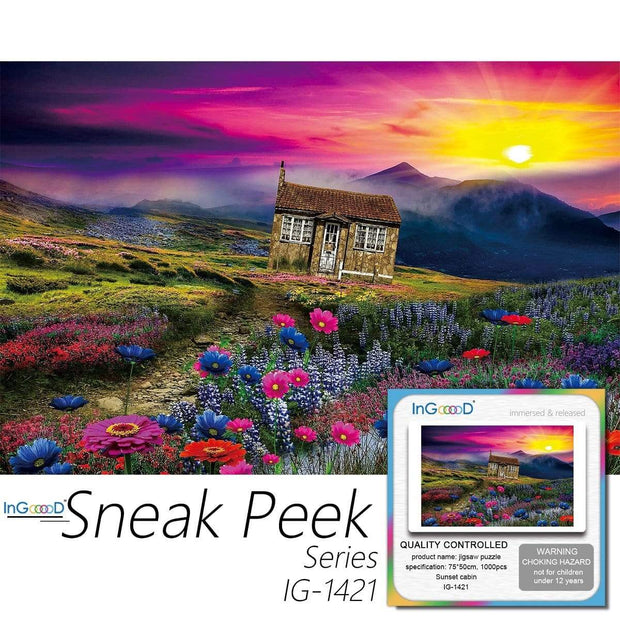 Ingooood-Jigsaw Puzzle 1000 Pieces-Sneak Peek Series-Sunset Cabin_IG-1421 Entertainment Toys for Adult Special Graduation or Birthday Gift Home Decor - Ingooood