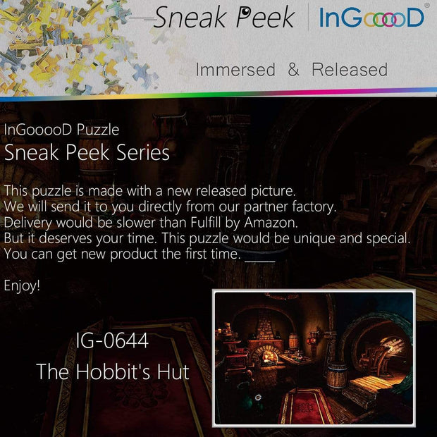 Ingooood- Jigsaw Puzzle 1000 Pieces- Sneak Peek Series-The Hobbit's Hut_IG-0644 Entertainment Toys for Adult Graduation or Birthday Gift Home Decor - Ingooood