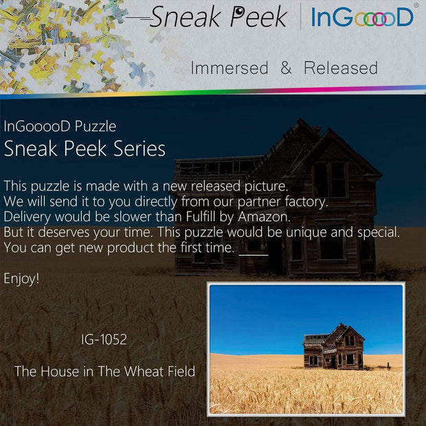 Ingooood-Jigsaw Puzzle 1000 Pieces-Sneak Peek Series-The House in The Wheat Field_IG-1052 Entertainment Toys for Adult Special Graduation or Birthday Gift Home Decor - Ingooood