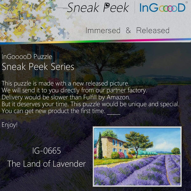 Ingooood-Jigsaw Puzzle 1000 Pieces- Sneak Peek Series-The Land of Lavender_IG-0665 Entertainment Toys for Adult Graduation or Birthday Gift Home Decor - Ingooood