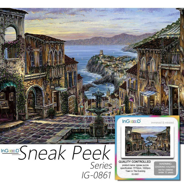 Ingooood-Jigsaw Puzzle 1000 Pieces- Sneak Peek Series-Town in The Evening_IG-0861 Entertainment Toys for Adult Graduation or Birthday Gift Home Decor - Ingooood
