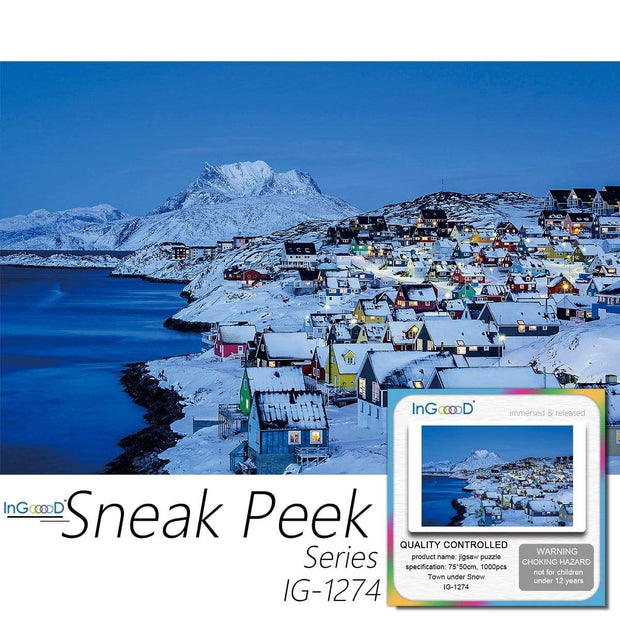 Ingooood-Jigsaw Puzzle 1000 Pieces-Sneak Peek Series-Town Under Snow_IG-1274 Entertainment Toys for Adult Special Graduation or Birthday Gift Home Decor - Ingooood