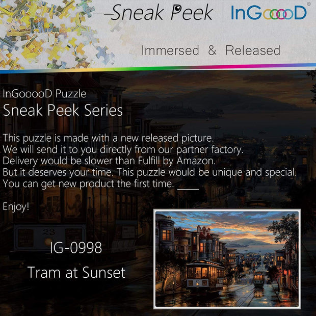 Ingooood-Jigsaw Puzzle 1000 Pieces-Sneak Peek Series-Tram at Sunset_IG-0998 Entertainment Toy for Adult Special Graduation or Birthday Gift Home Decor - Ingooood