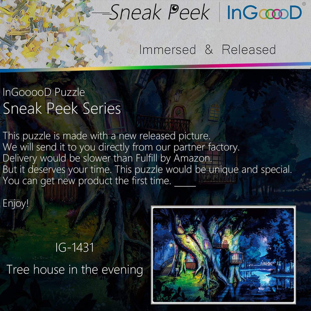 Ingooood-Jigsaw Puzzle 1000 Pieces-Sneak Peek Series-Tree house in the evening_IG-1431 Entertainment Toys for Adult Graduation or Birthday Gift Home Decor - Ingooood